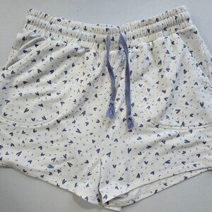 Como Blu White Heart Print Drawstring Shorts – Size M – Comfortable and Stylish
